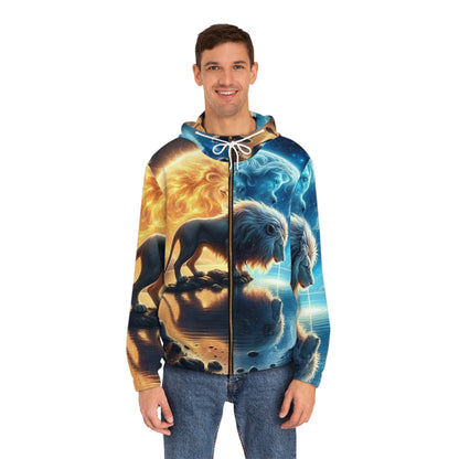 Cosmic Lion Full-Zip Hoodie, Unisex Art Hoodie, Spiritual Apparel, Psychedelic Lion Zip Up, Perfect for Gift, Festivals, Everyday Wear