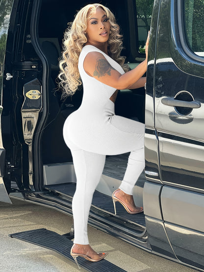 Sexy Solid Cut Out Sleeveless Bodycon Jumpsuit