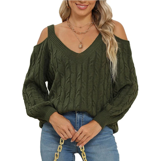 Casual Long Sleeve off the Shoulder Ladies Knitwear Pullover