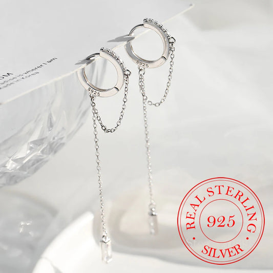 Prevent Allergy 925 Sterling Silver Tassel Chain Crystal Long Drop Earrings for Women 2021 Trend New boucle oreille femme