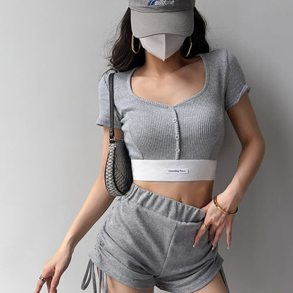 American Fitness Clothes Dance Jazz Top T-shirt with Short Sleeves
