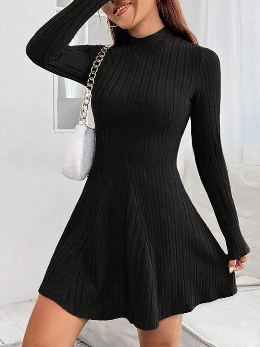 Women's slim fit half high collar waist cinched dress