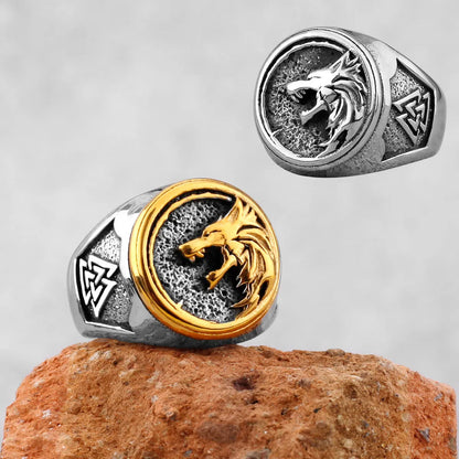 Stainless Steel Viking Wolf Head Ring Never Fade Gold Color Men's Hunting Game Hunter Wolf Claw Ring Nordic Wolf Jewelry Gifts