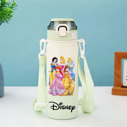 Disney Princesses - Straw Cup, Children's Portable Strap Rope stainless steel Vacuum Water Bottle