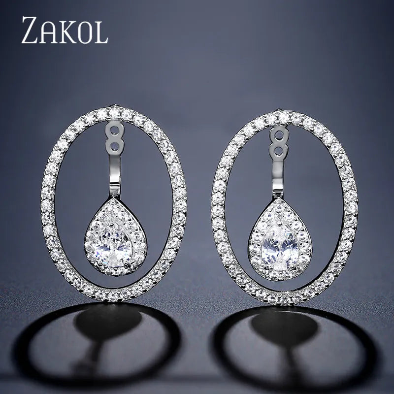 ZAKOL Round Cutout Cubic Zirconia Water Drop Earrings for Women Wedding Dinner Anniversary Birthday Gift Jewelry E2380