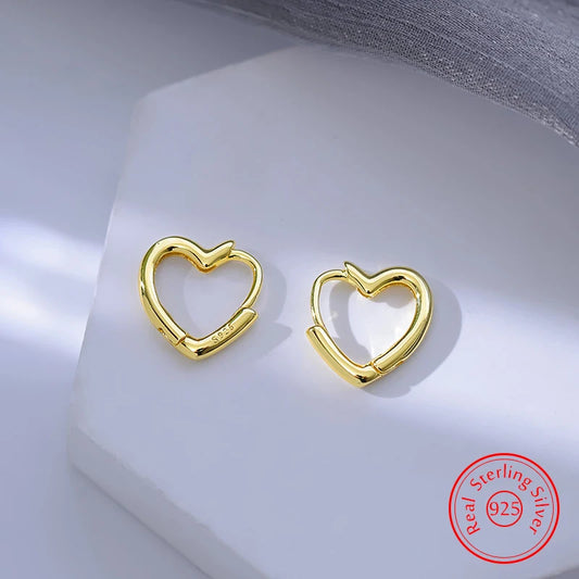 Solid 925 Sterling Silver Women's New Jewelry Fashion Heart Hoop Earrings XY0186