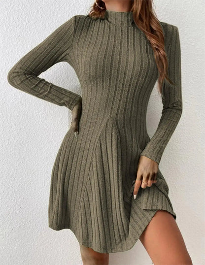 Women's slim fit half high collar waist cinched dress
