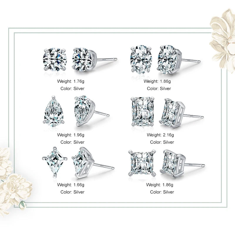 Ailmay Real 925 Sterling Silver Luxury AAAAA Level Sparkling CZ Geometric Stud Earrings For Women Wedding Statement Jewelry Gift