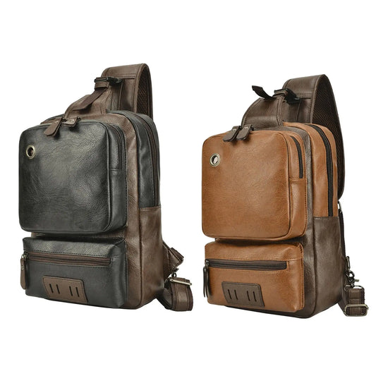 Men's Sling Bag Messenger Bag Daypack Anti-Theft Waterproof PU Leather One Strap Backpack Shoulder Pack for Business Outdoor
