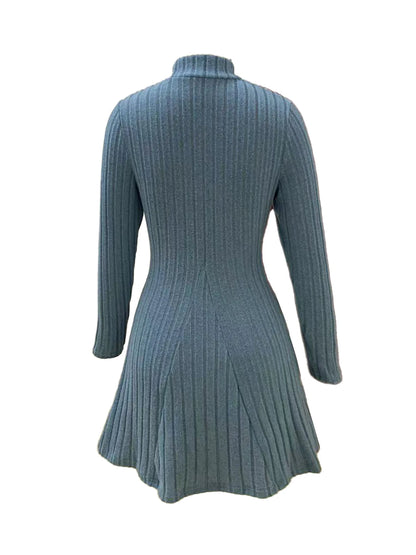 Women's slim fit half high collar waist cinched dress