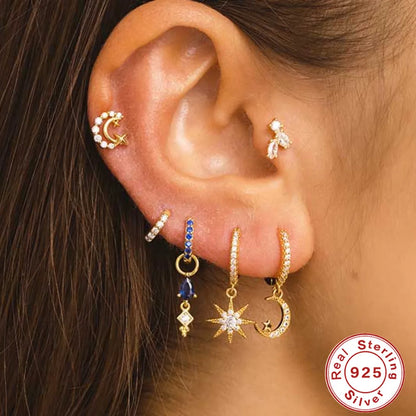 LENNIK 1PC Flat Head Puncture Earring Exquisite Horse Eye Zircon 925 Sterling Silver Stud Earring For Women Piercing Body Jewel