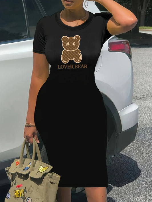 Summer black sexy dress women's LOVE font print casual slim fit sleeveless round neck T-shirt mini dress