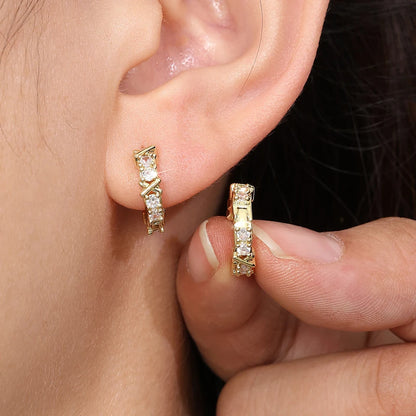 Korean Fashion Simple Zircon X Metal Hoop Earrings For Woman Exquisite Small Circle Earring Ladies Party Accessories