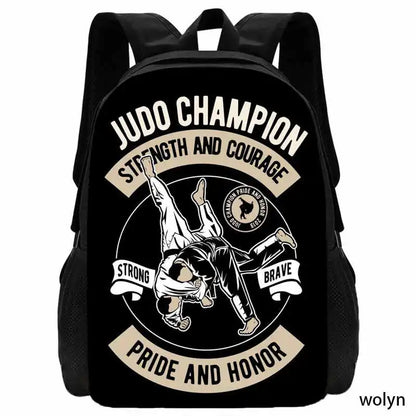 Judo Design Backpack Taekwondo Print Backpack for Child,School Bags for Boy Girls with Karates Print Design Fashion Shoulder Bag