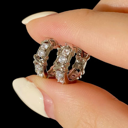 Korean Fashion Simple Zircon X Metal Hoop Earrings For Woman Exquisite Small Circle Earring Ladies Party Accessories