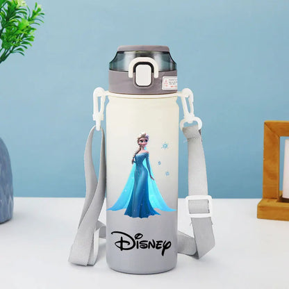 Disney Princesses - Straw Cup, Children's Portable Strap Rope stainless steel Vacuum Water Bottle