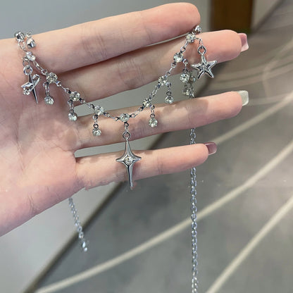 Fashion Chic Cross Crystal Zircon Pendant Tassel Necklace for Women Girls Clavicle Chain Accessories Aesthetic y2k Jewelry