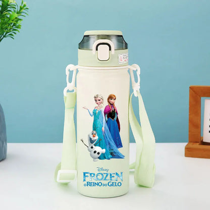Disney Princesses - Straw Cup, Children's Portable Strap Rope stainless steel Vacuum Water Bottle