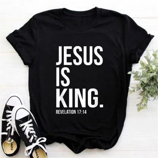 2024 Jesus Is King Letter Print Women T-shirt Christian Faith Hope Love Harajuku T Shirts Religion O-neck Tops Tees Streetwears
