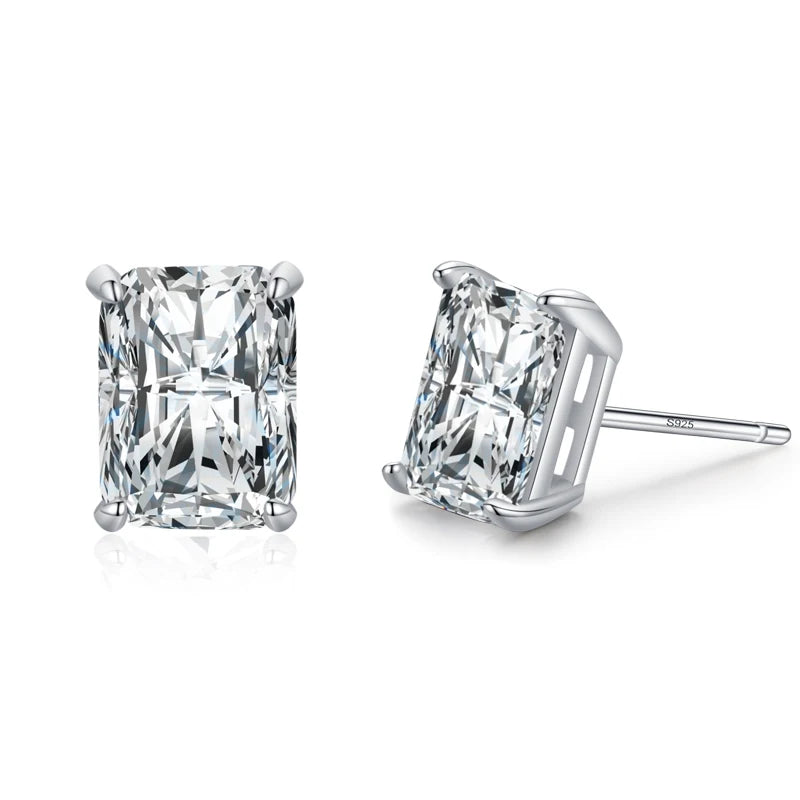 Ailmay Real 925 Sterling Silver Luxury AAAAA Level Sparkling CZ Geometric Stud Earrings For Women Wedding Statement Jewelry Gift