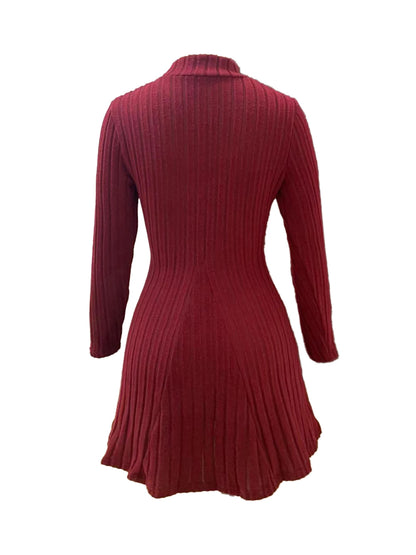 Women's slim fit half high collar waist cinched dress