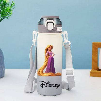 Disney Princesses - Straw Cup, Children's Portable Strap Rope stainless steel Vacuum Water Bottle