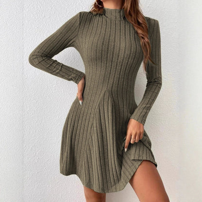 Women's slim fit half high collar waist cinched dress
