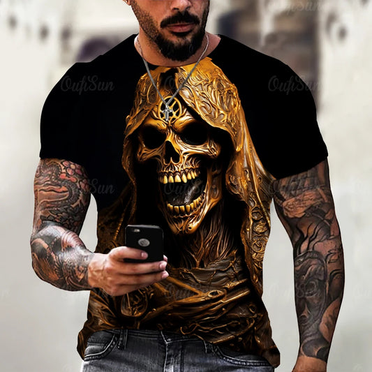 Vintage Horror 3D Skull Print Men's T-shirt