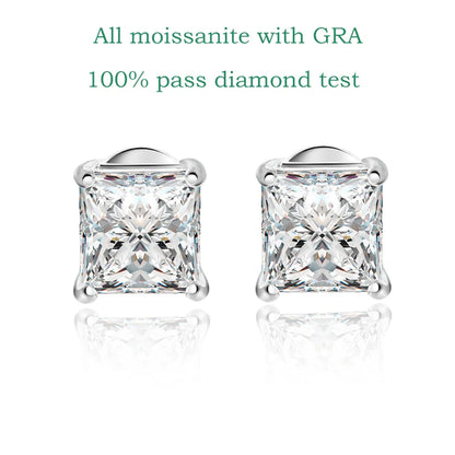 Smyoue Princess Cut 0.4-5CT Moissanite Stud Earrings for Women Men VVS Simulated Diamond Ear Studs 925 Sterling Silver Jewelry