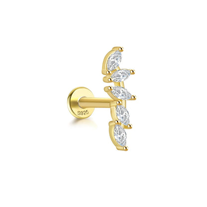 LENNIK 1PC Flat Head Puncture Earring Exquisite Horse Eye Zircon 925 Sterling Silver Stud Earring For Women Piercing Body Jewel