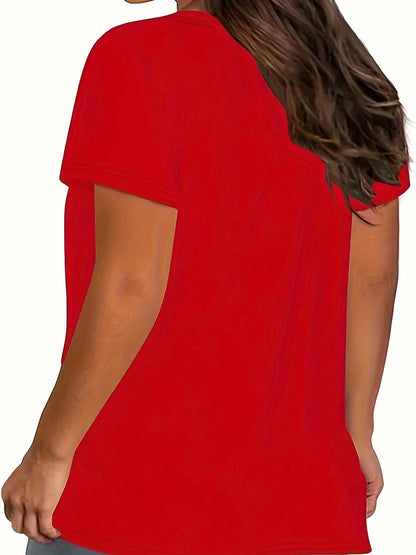 Women's "LOVE" Graphic Tee - Red Stretchy Polyester & Elastane Blend Short Sleeve Round Neck Comfort Fit T-Shirt