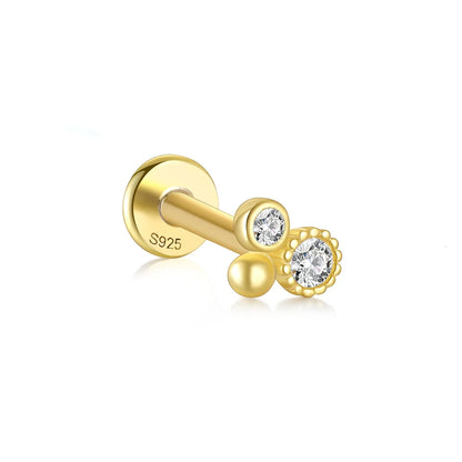 LENNIK 1PC Flat Head Puncture Earring Exquisite Horse Eye Zircon 925 Sterling Silver Stud Earring For Women Piercing Body Jewel