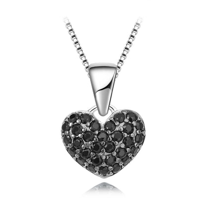 Potiy Heart Natural Black Spinel Pendant Necklace No Chain 925 Sterling Silver for Women Daily Wedding Party Jewelry