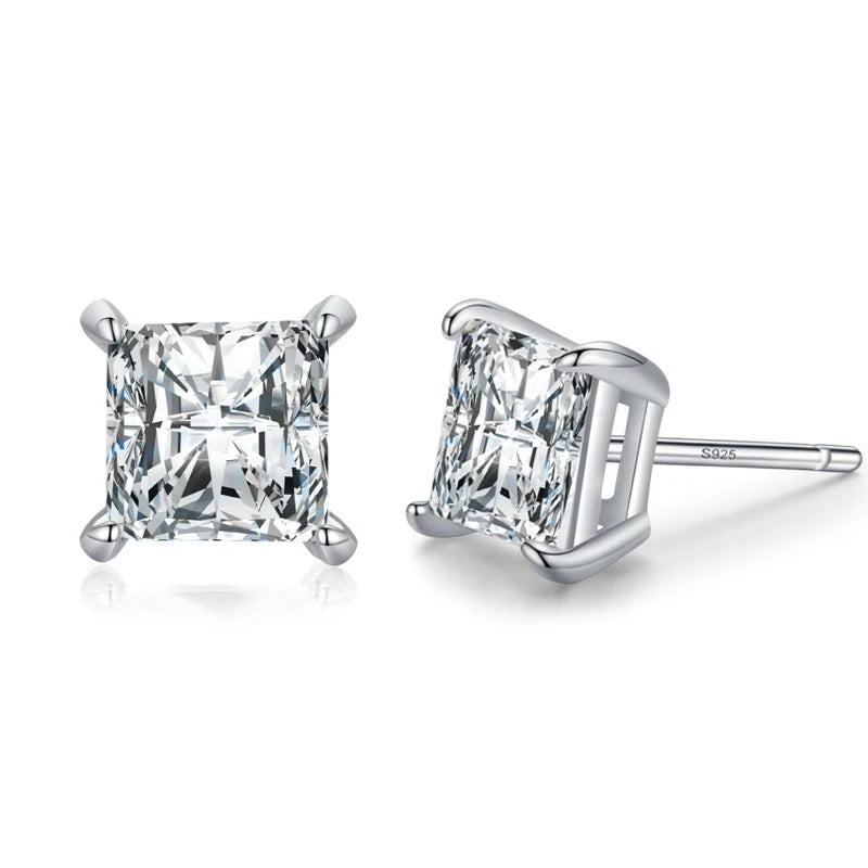 Ailmay Real 925 Sterling Silver Luxury AAAAA Level Sparkling CZ Geometric Stud Earrings For Women Wedding Statement Jewelry Gift