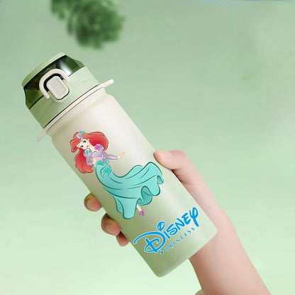 Disney Princesses - Straw Cup, Children's Portable Strap Rope stainless steel Vacuum Water Bottle
