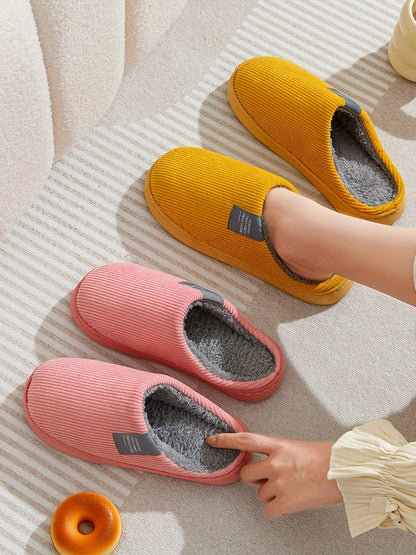 Warm Plush Slip-On Slippers | Unisex Winter Non-Slip Rubber Sole Indoor House Shoes for Home