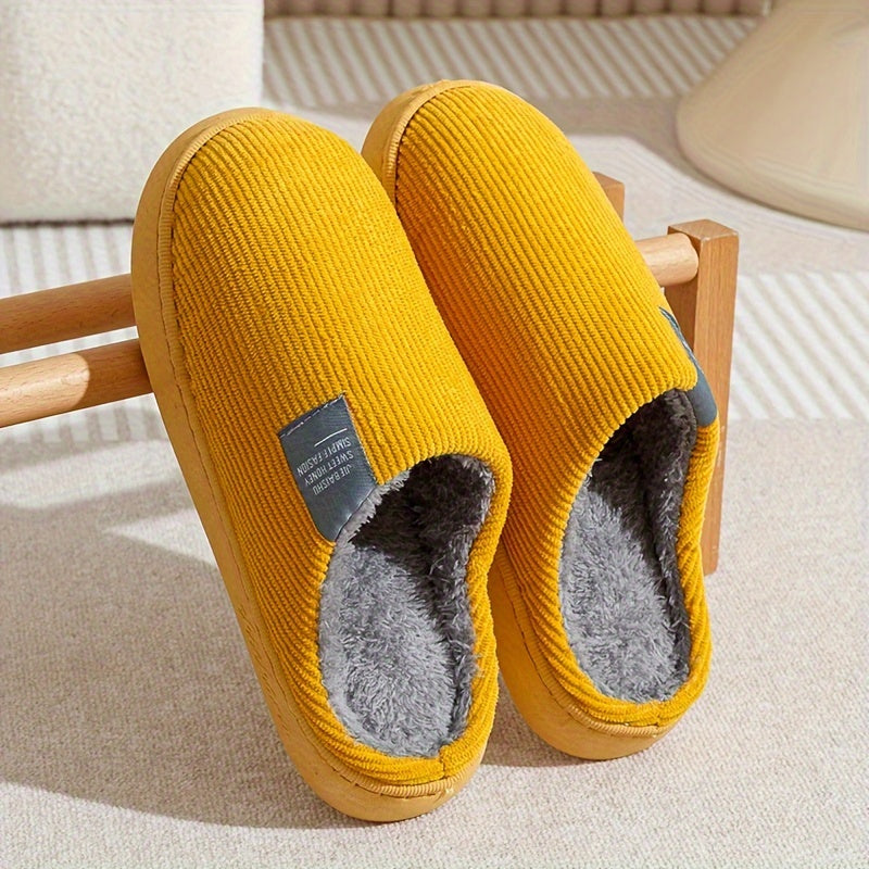 Warm Plush Slip-On Slippers | Unisex Winter Non-Slip Rubber Sole Indoor House Shoes for Home