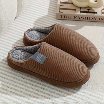 Warm Plush Slip-On Slippers | Unisex Winter Non-Slip Rubber Sole Indoor House Shoes for Home