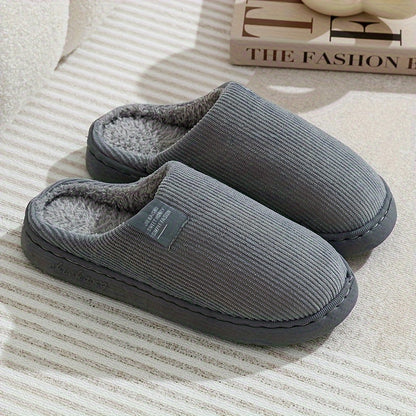 Warm Plush Slip-On Slippers | Unisex Winter Non-Slip Rubber Sole Indoor House Shoes for Home