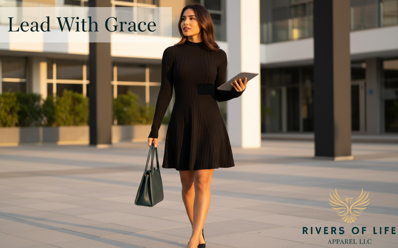 Women's slim fit half high collar waist cinched dress