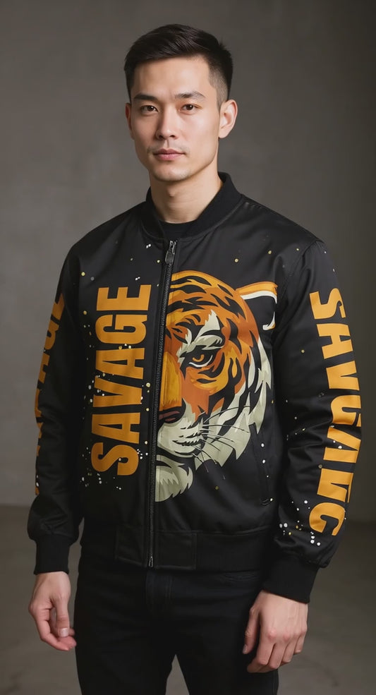Savage Tiger Men's Bomber Jacket, Streetwear Jacket, Cool Casual Outerwear, Statement Piece, Gift for Him